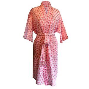 Sacred Geometry Bali Batik Cotton Robe in Pink